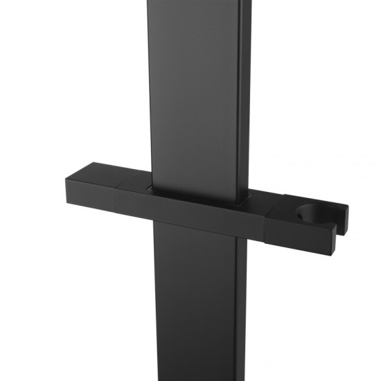 Square Black Sliding Shower Rail with Handheld Shower Wall Connector Set